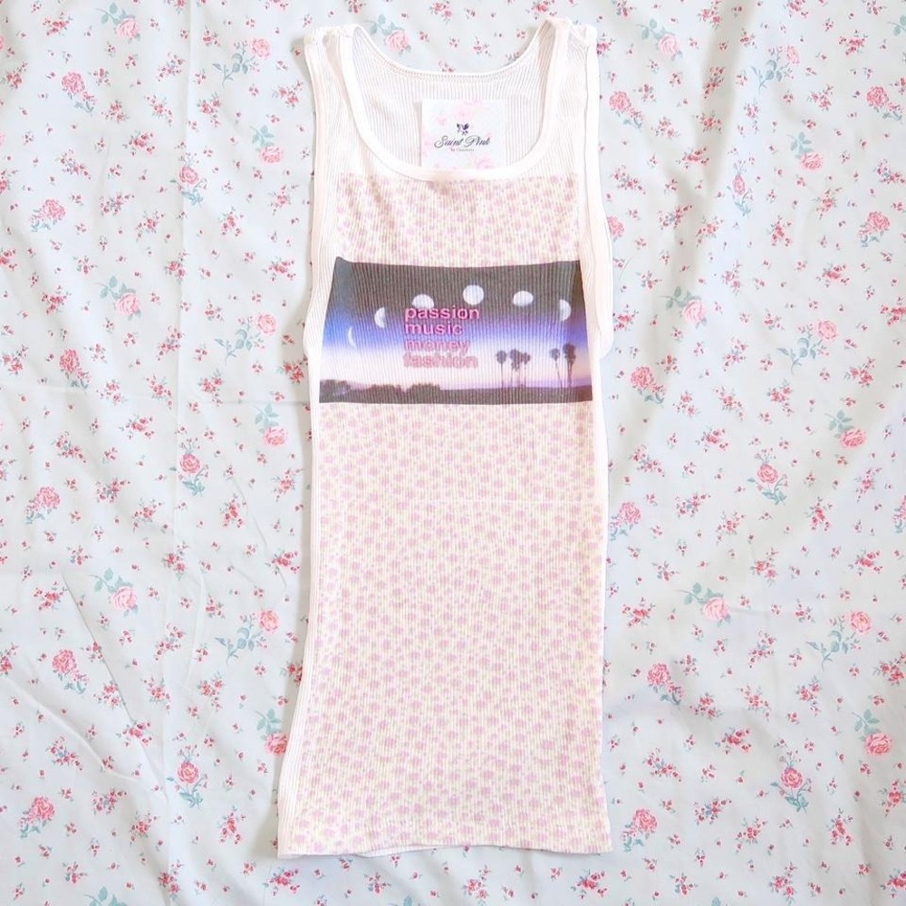 y2k passion music money fashion graphic floral tank top fitted